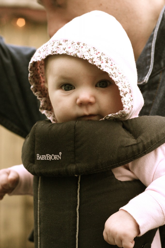 baby girl in the baby bjorn